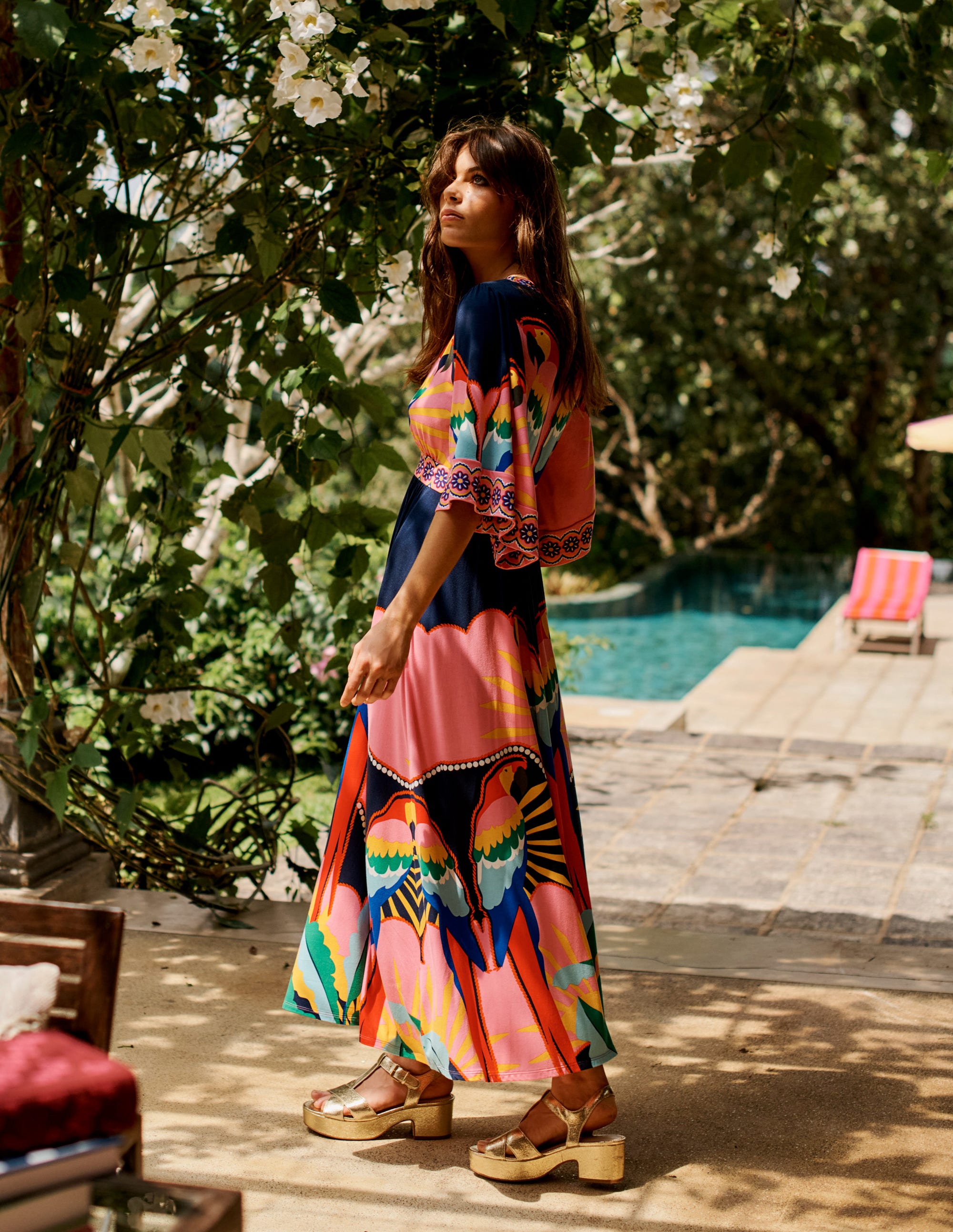 Maya Kimono Jersey Maxi Dress-Multi, Paradise Parrot - Image 5