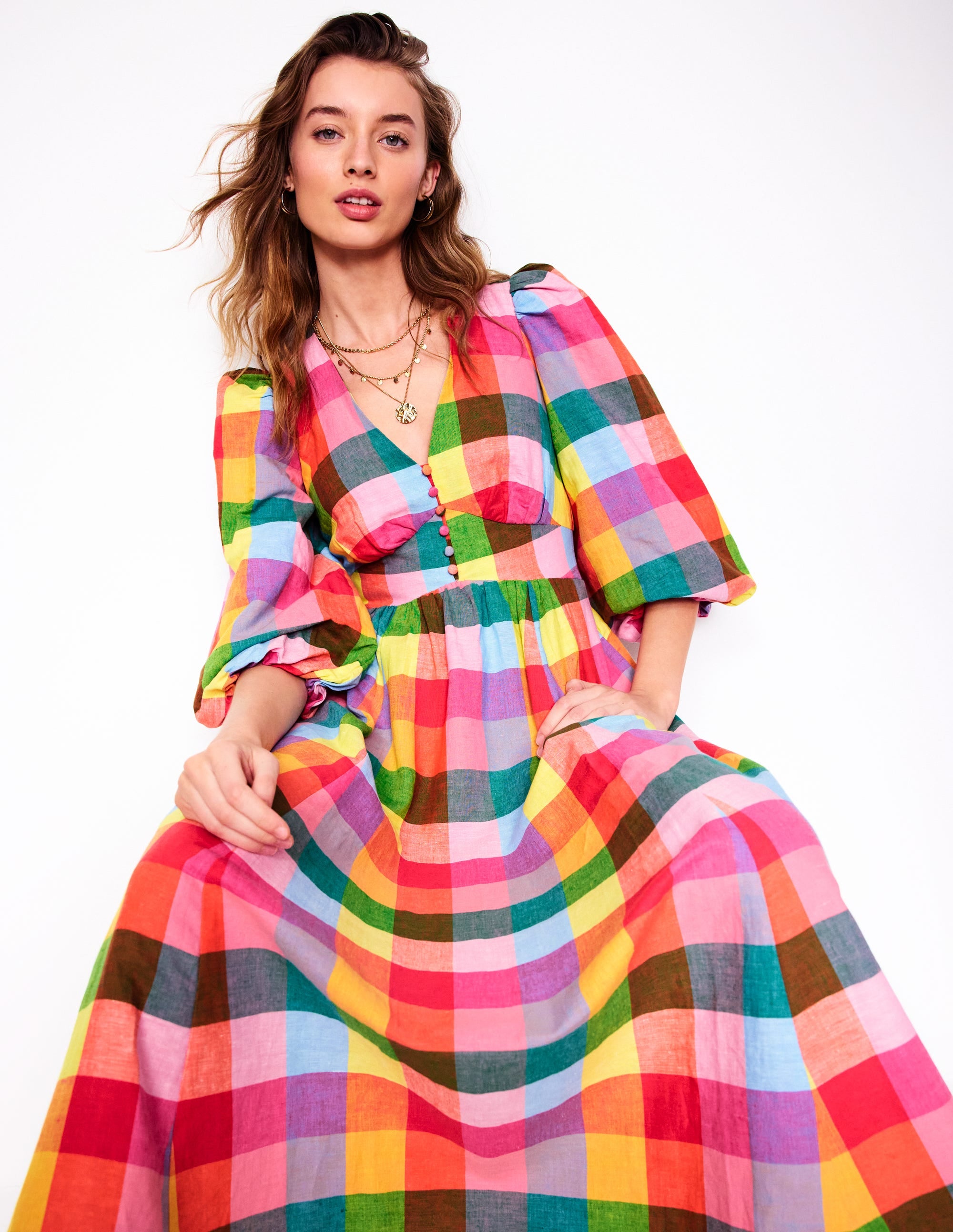 Lola Blouson Maxi Dress-Rainbow Multigingham - Image 1