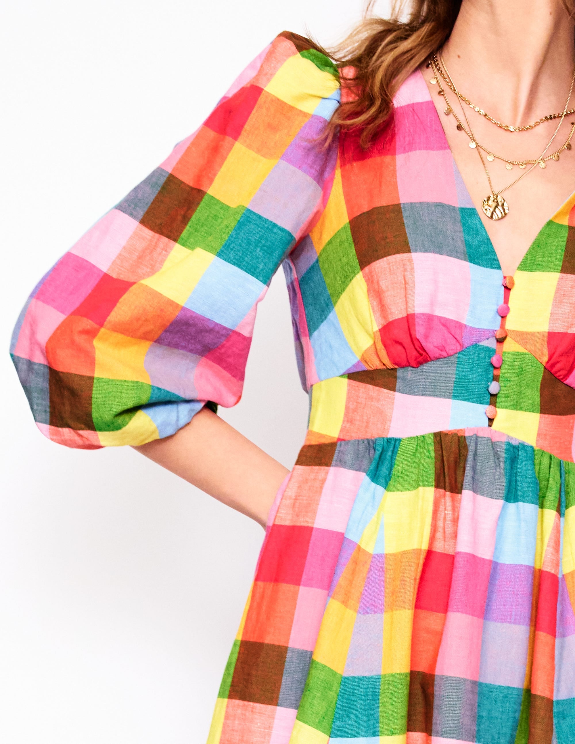 Lola Blouson Maxi Dress-Rainbow Multigingham - Image 2