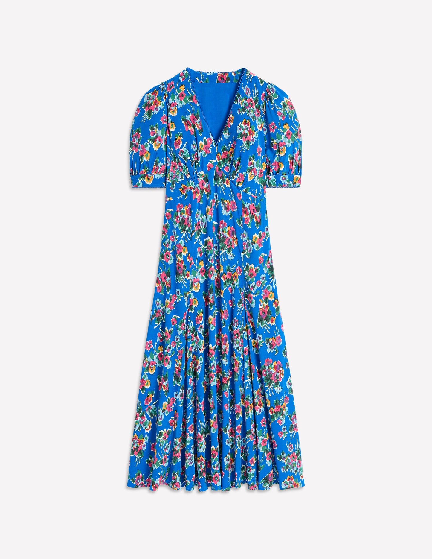 Rosie Godet Tea Dress-Gallery Blue, Abstract Posy