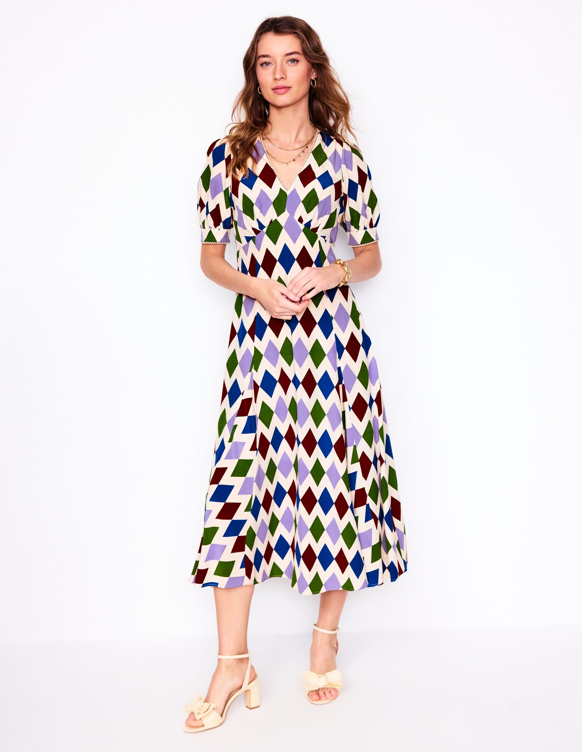 Rosie Godet Tea Dress-Multi, Diamond Stripe - Image 5