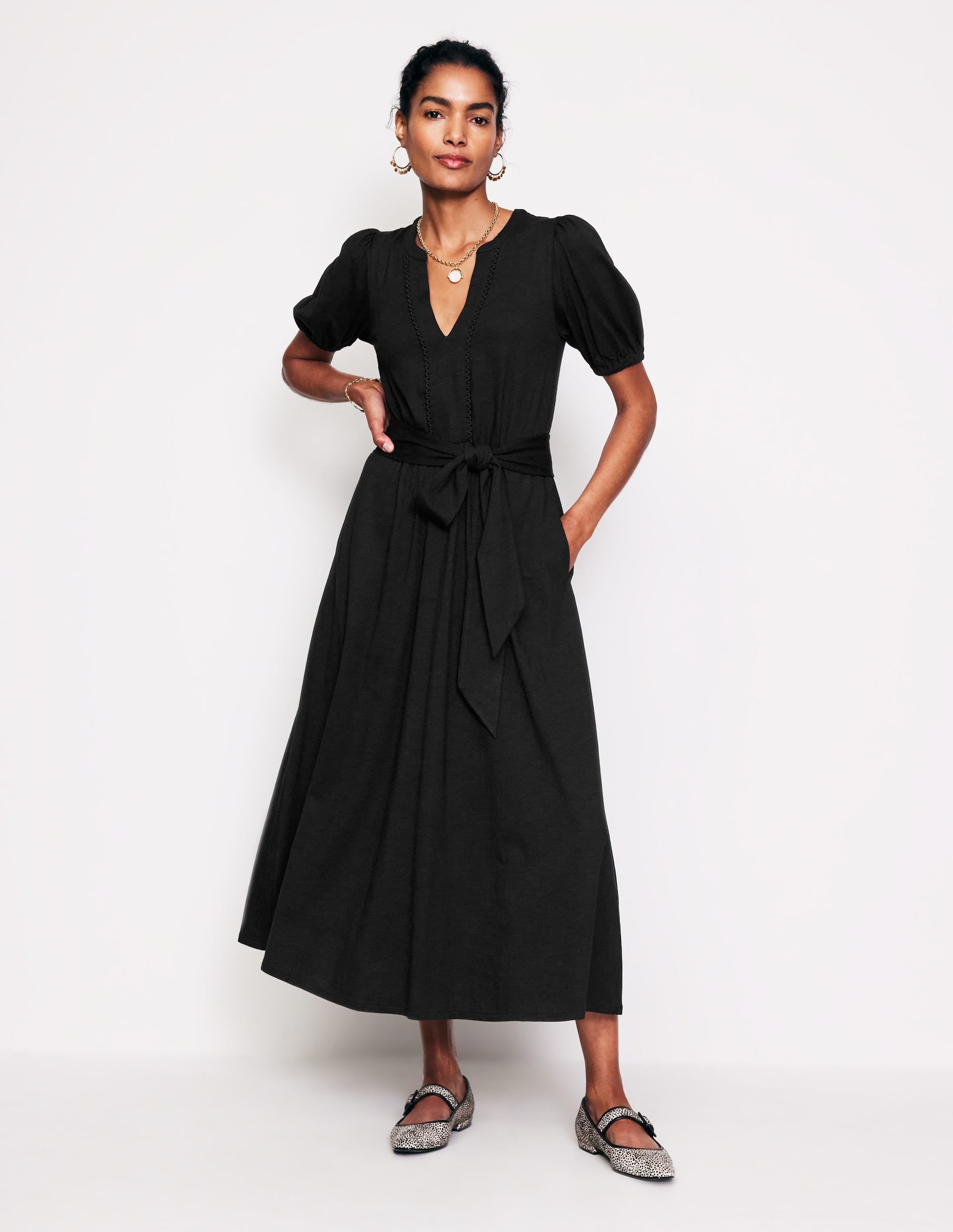 Sofia Trim Jersey Midi Dress-Black - Image 1