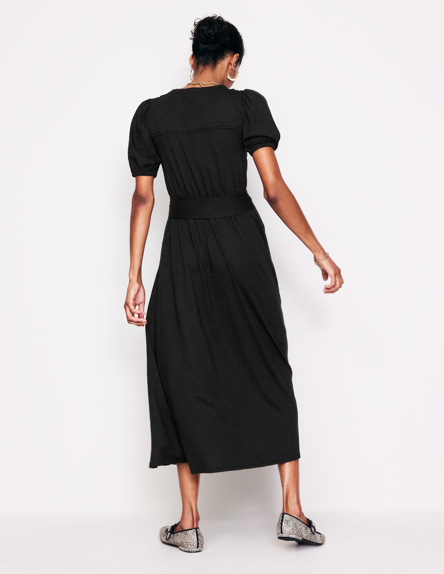 Sofia Trim Jersey Midi Dress-Black