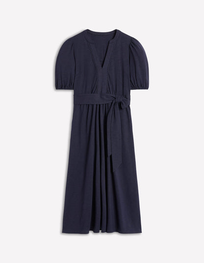 Sofia Trim jersey midi dress-Navy