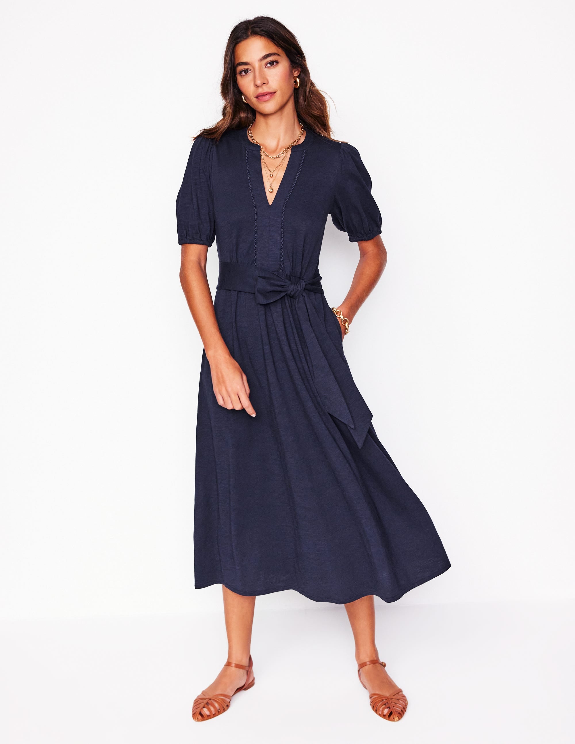 Sofia Trim Jersey Midi Dress-Navy - Image 1
