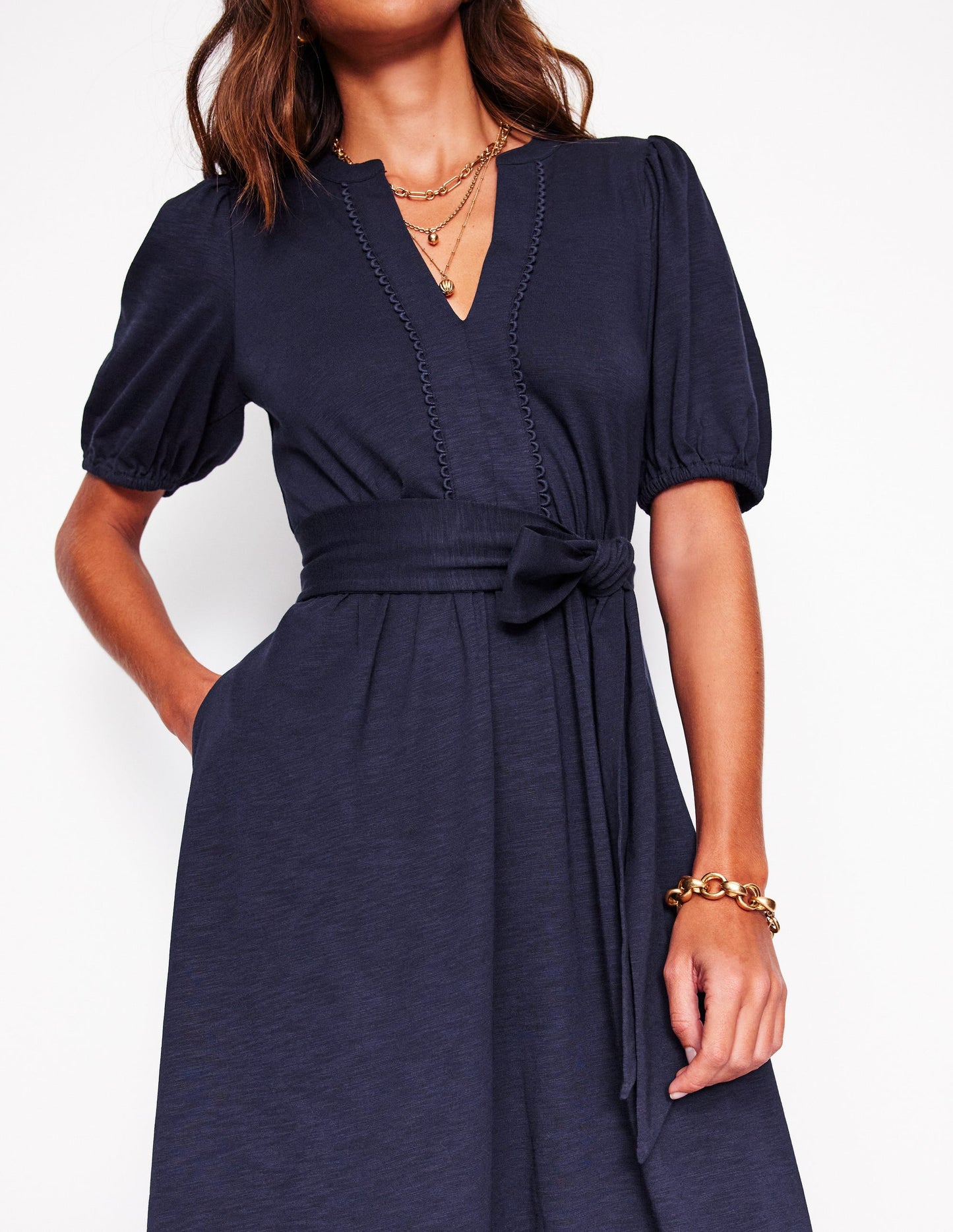 Sofia Trim jersey midi dress-Navy