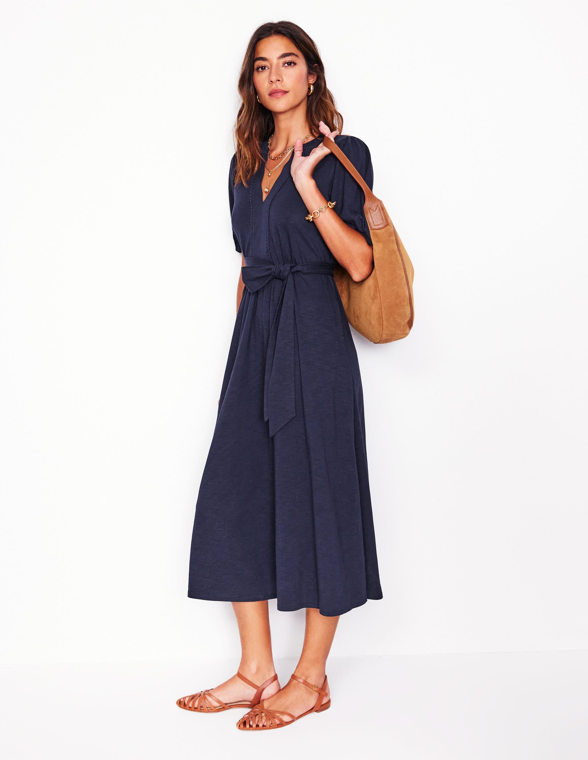 Sofia Trim Jersey Midi Dress-Navy - Image 4