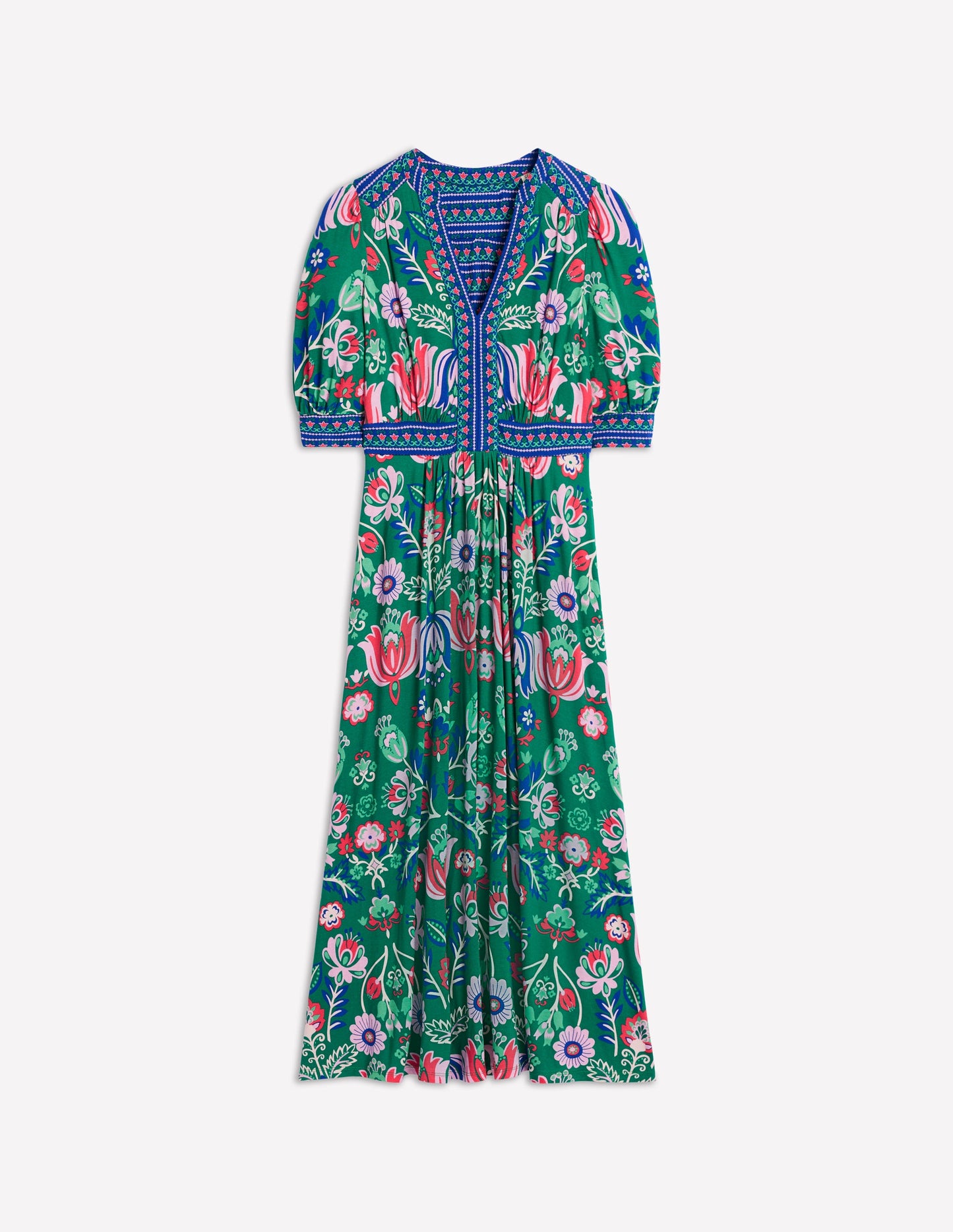 Lily Jersey Midi Tea Dress-Forest Grass, Tulip Fusion