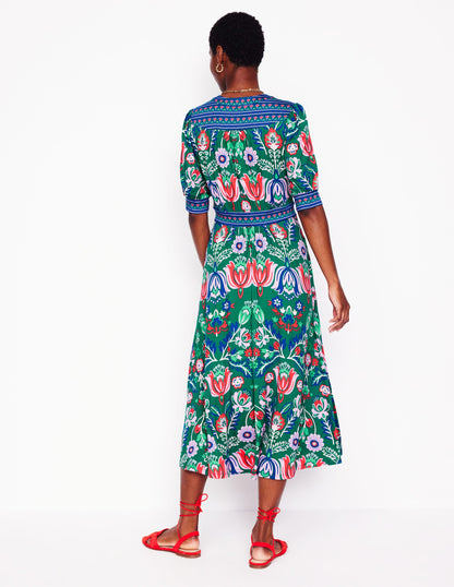 Lily Jersey Midi Tea Dress-Forest Grass, Tulip Fusion