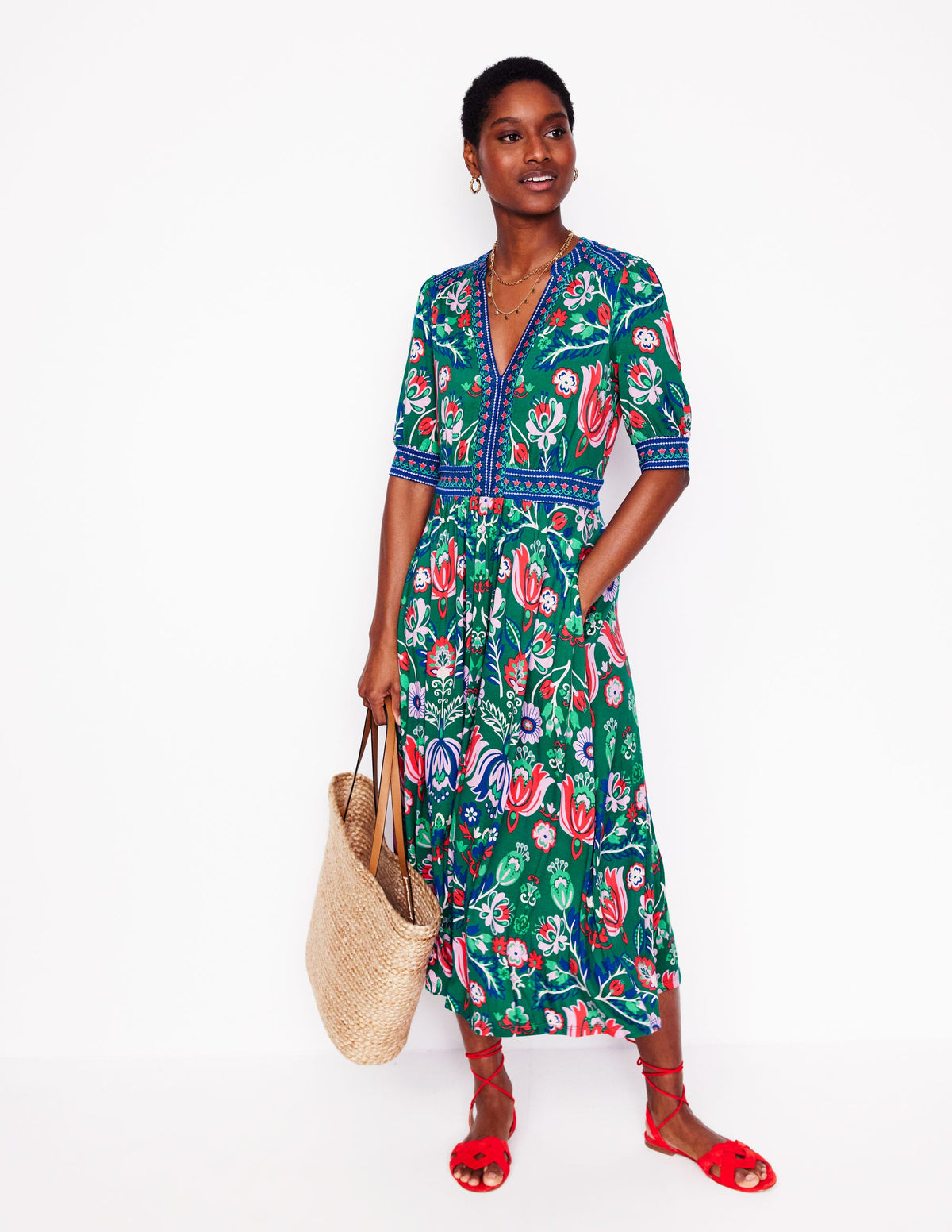 Lily Jersey Midi Tea Dress-Forest Grass, Tulip Fusion - Image 4