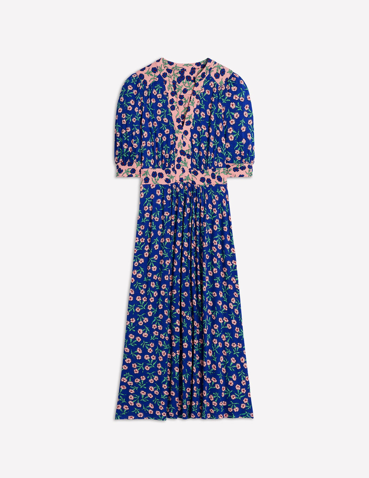 Lily Jersey Midi Tea Dress-Bright Blue, Carnation Sprig - Image 7