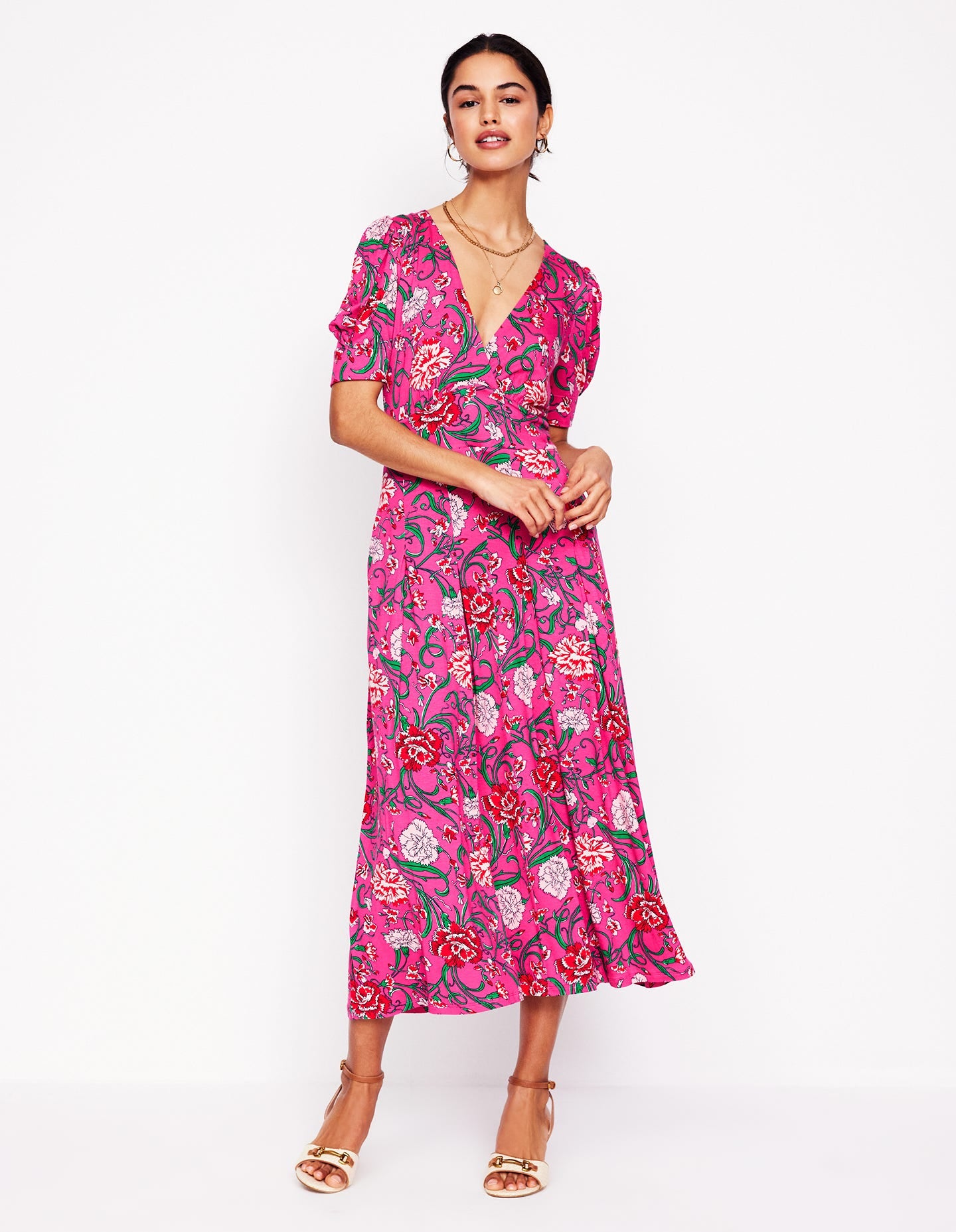 Kristen Pleated Jersey Dress-Pink Yarrow, Carnation Vine | Boden USA Kristen Pleated Jersey Dress-Pink Yarrow, Carnation Vine | Boden USA