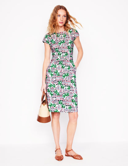 Florrie Jersey Dress-White, Botanical Greenhouse