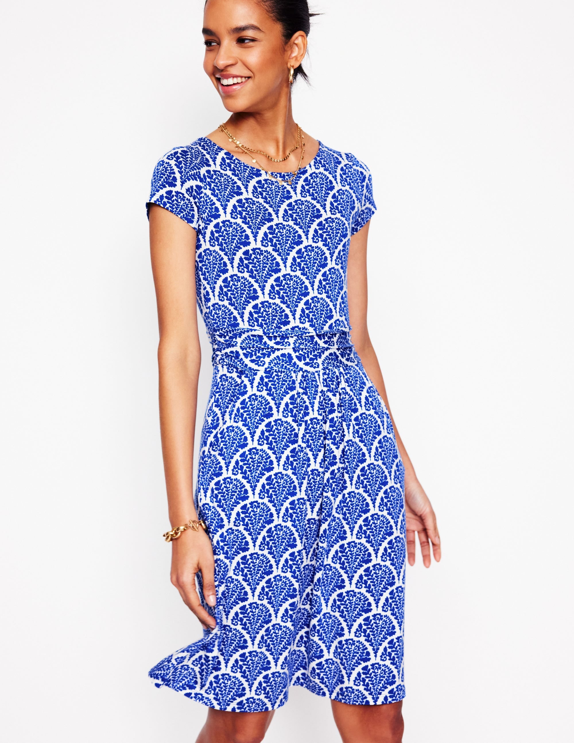 Amelie Jersey Dress-Bright Blue, Blossomy - Image 4
