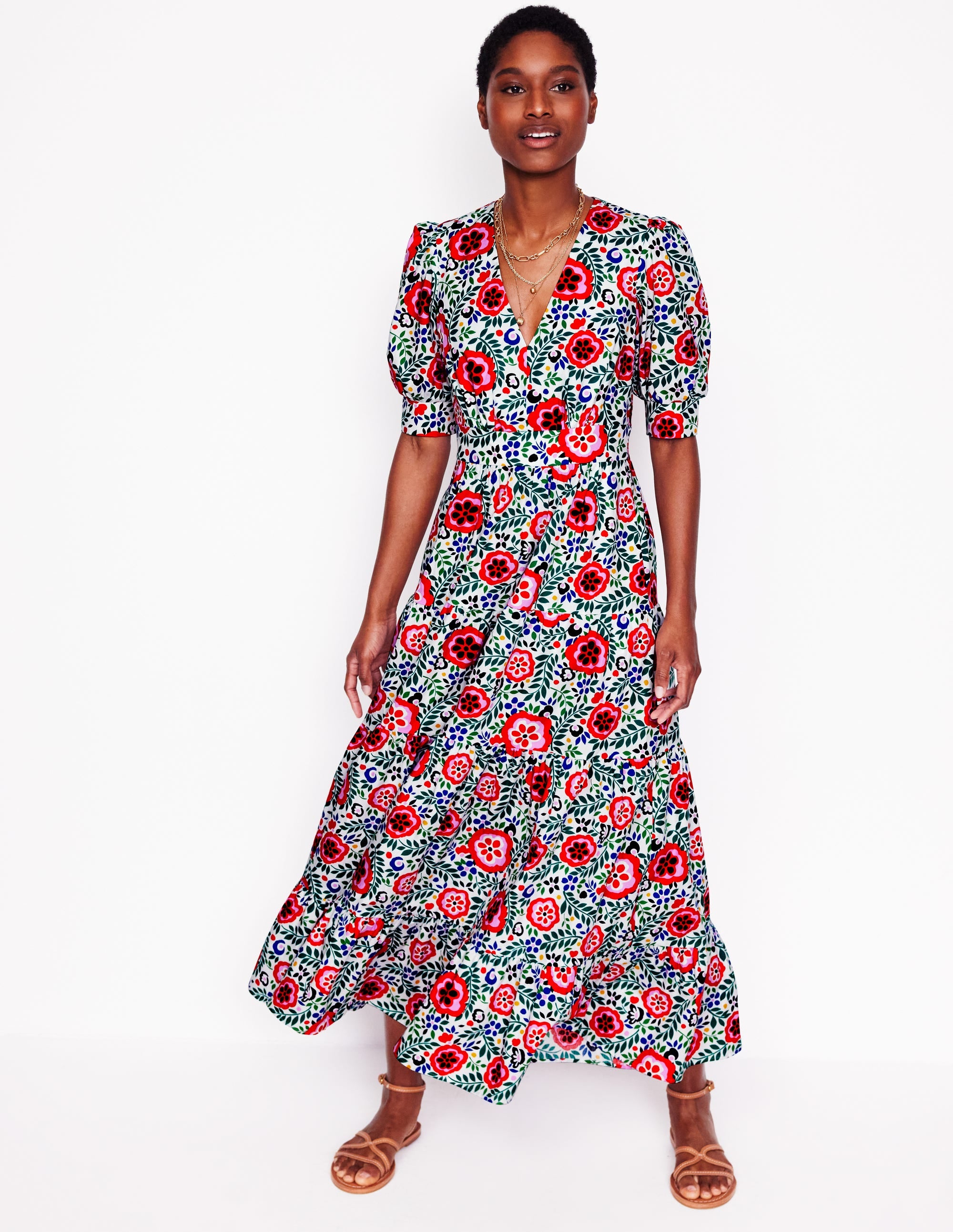 Bella Puff Sleeve Maxi Dress-Multi, Foliage Scatter - Image 1
