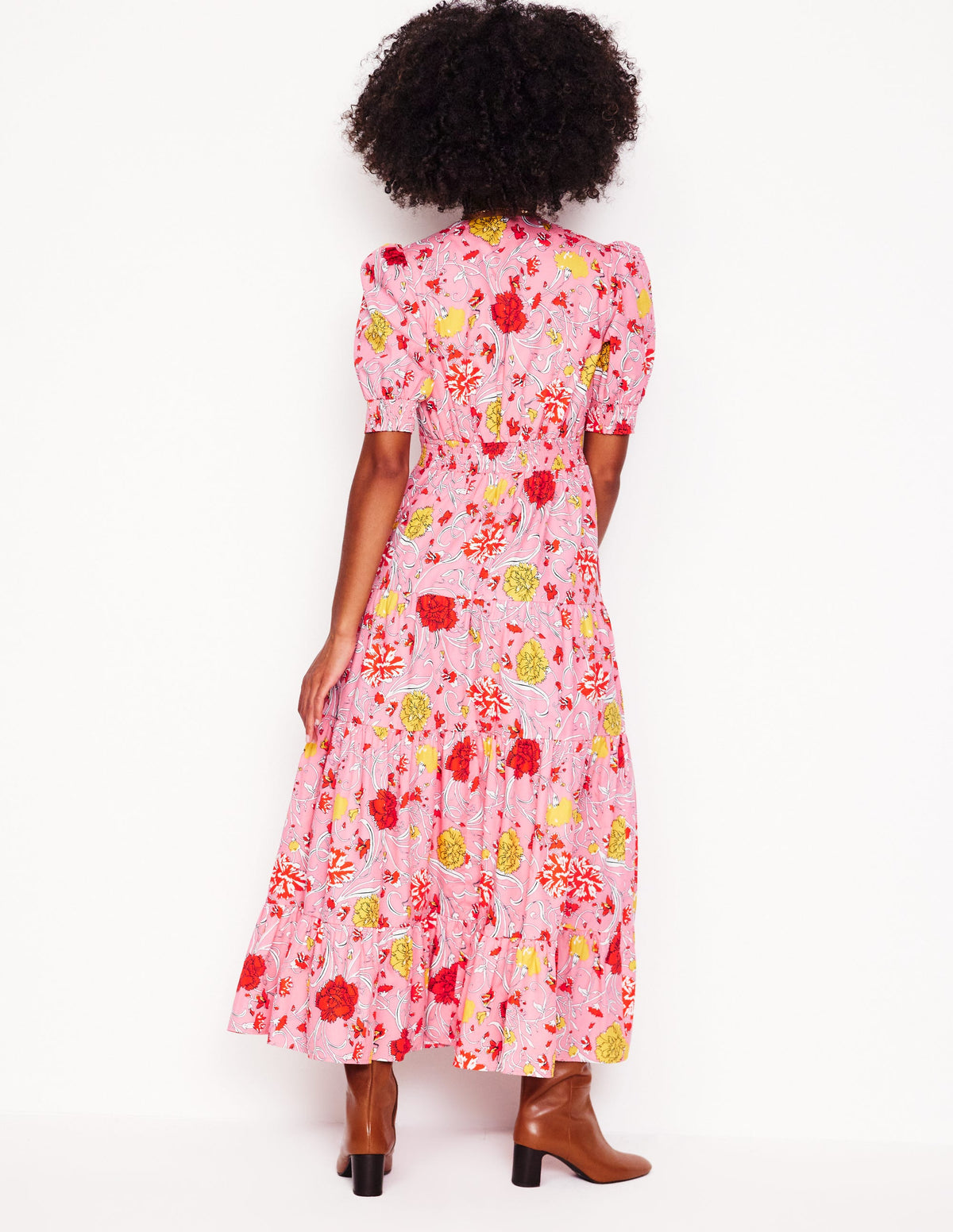 Bella Puff Sleeve Maxi Dress-Salmon Pink, Carnation Vine - Image 3