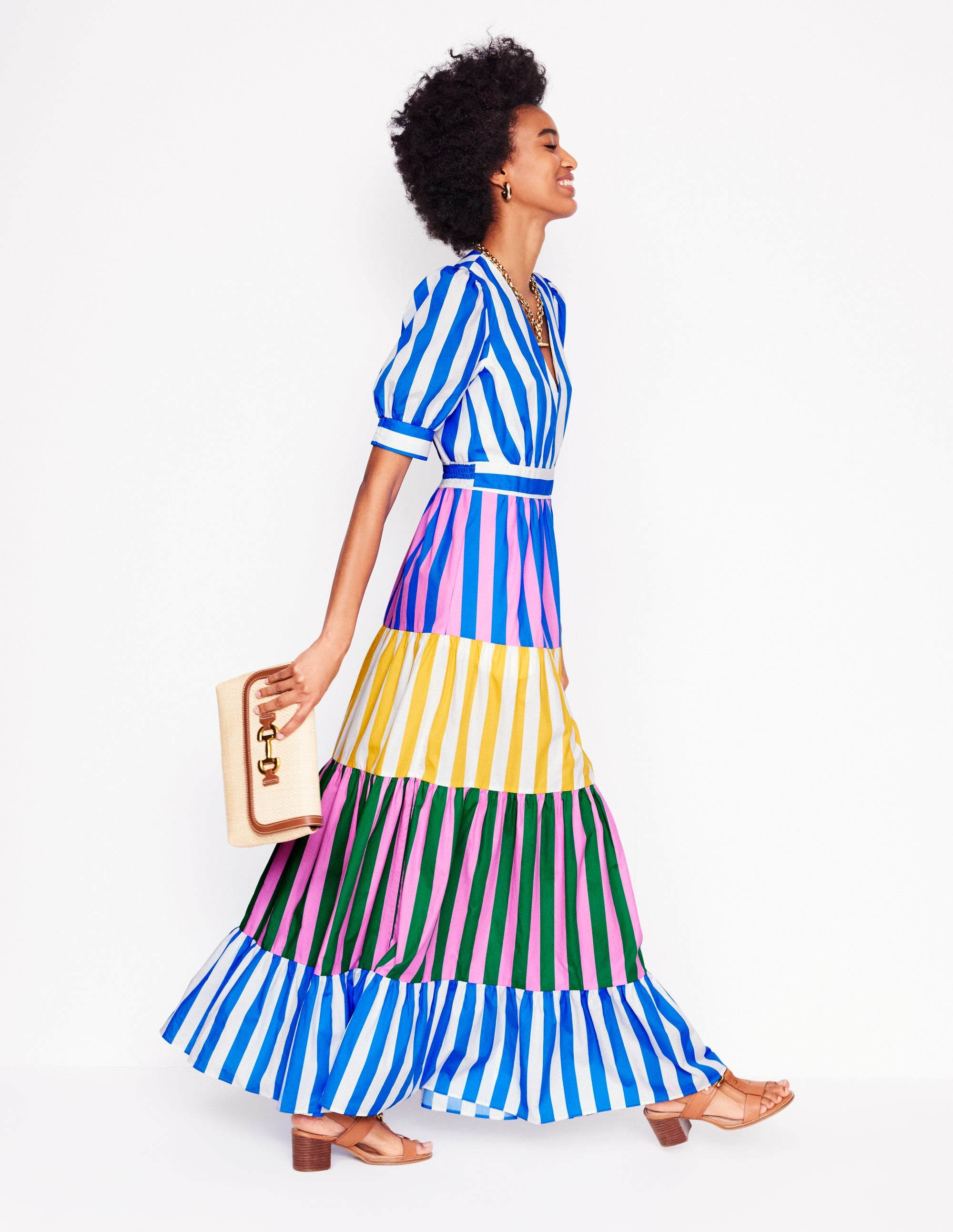 Bella Puff Sleeve Maxi Dress-Kingfisher Blue Stripe - Image 6