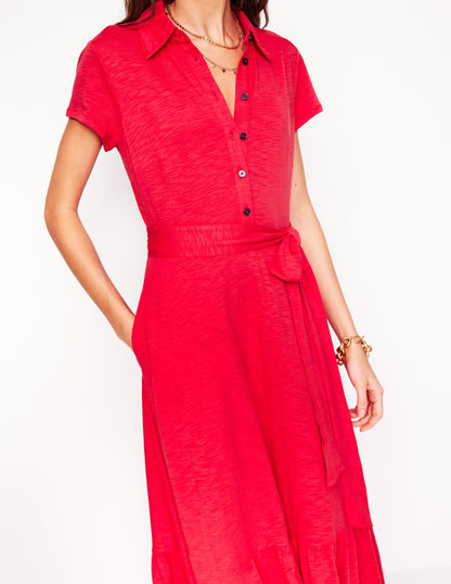 Cressida Jersey Shirt Dress-Jewel Red