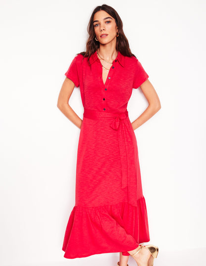 Cressida Jersey Shirt Dress-Jewel Red