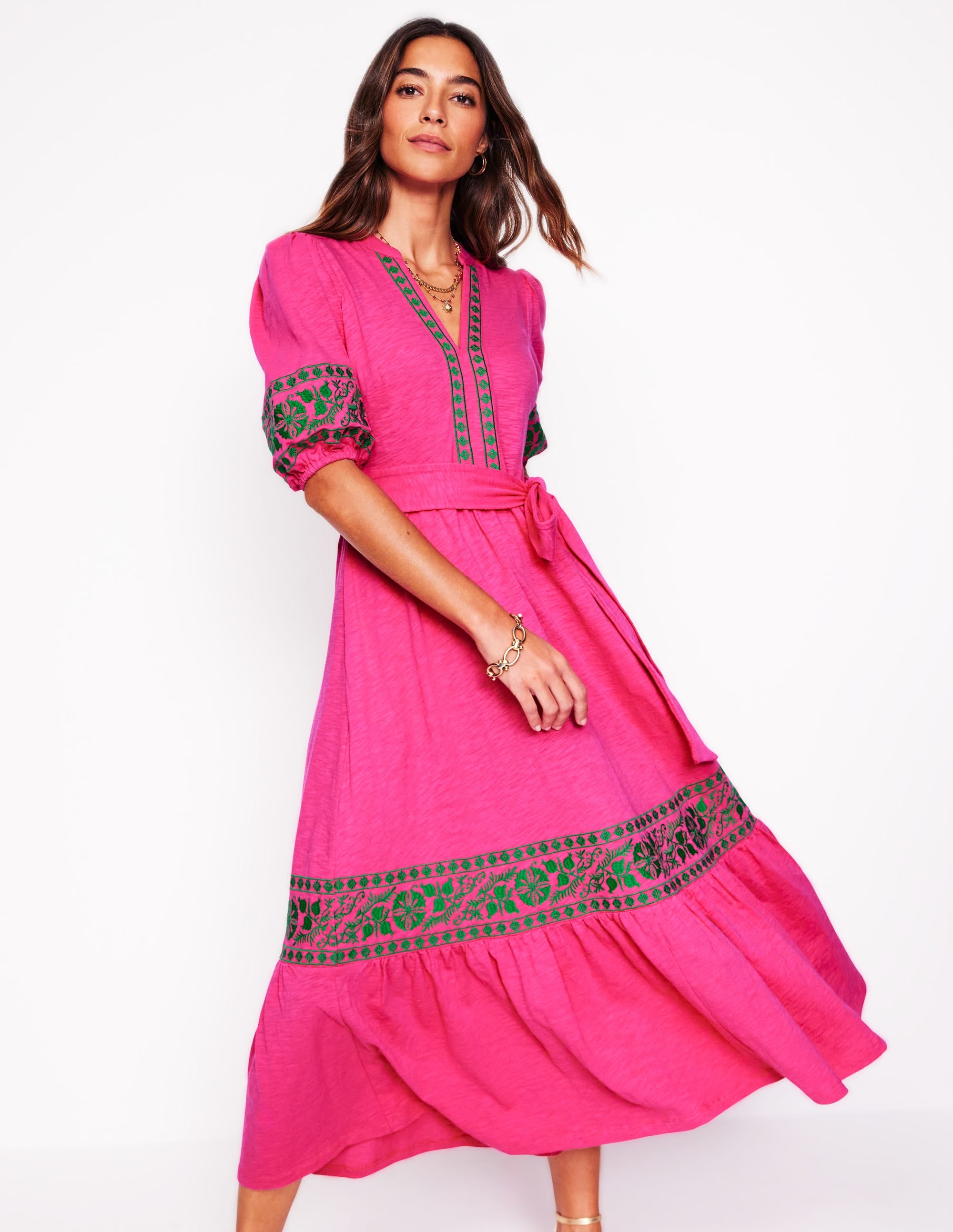 Amara Embroidered Jersey Dress-Pink Peony - Image 1