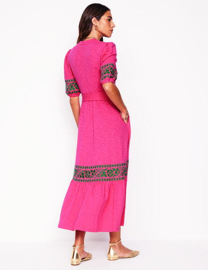 Amara Embroidered Jersey Dress-Pink Peony