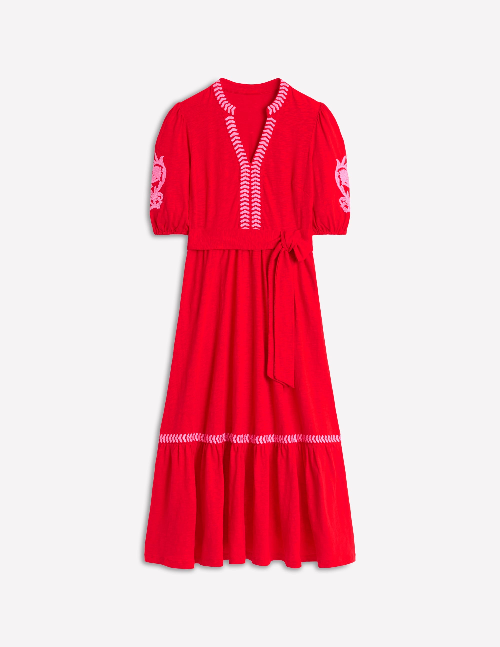 Amara Embroidered Jersey Dress-Poppy Red, Pink Peony - Image 6