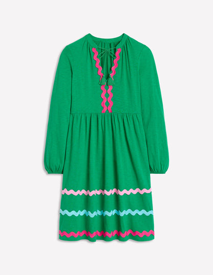 Corinna Ric Rac Jersey Dress-Rich Emerald