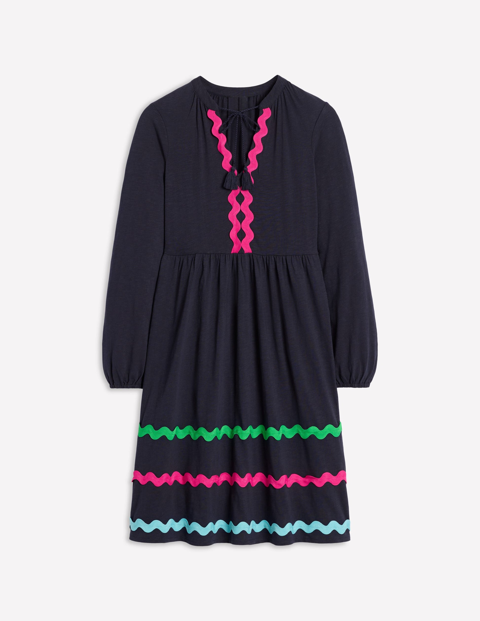 Corinna Ric Rac Jersey Dress-Navy-7