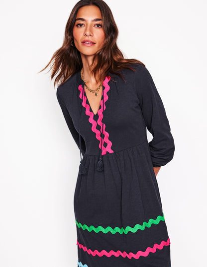 Corinna Ric Rac Jersey Dress-Navy-5