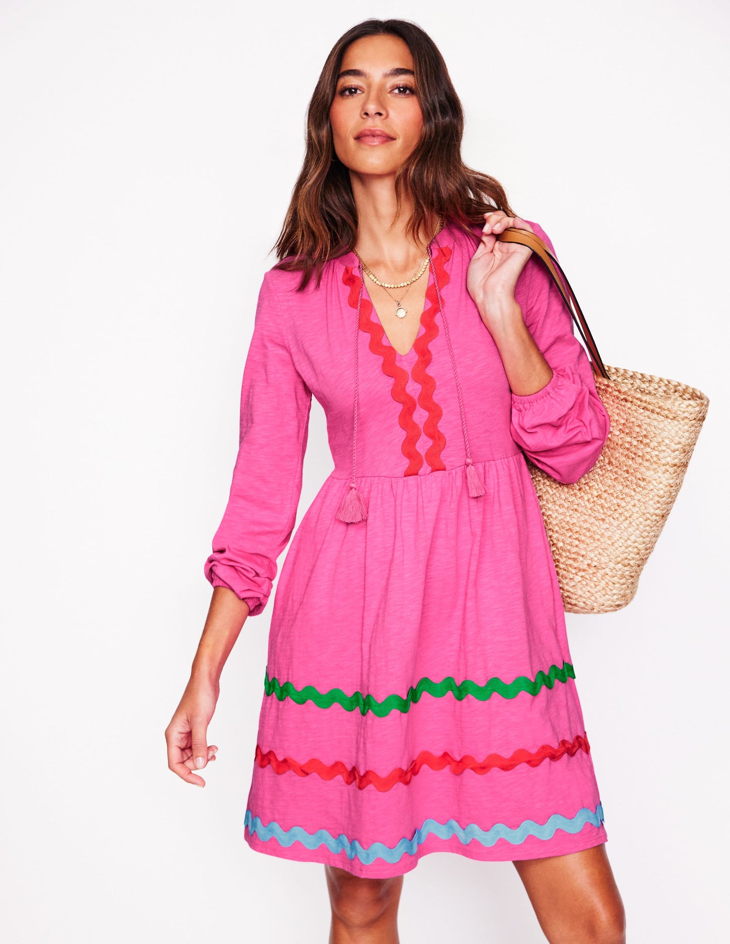 Corinna Ric Rac Jersey Dress-Sorbet Pink