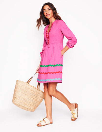 Corinna Ric Rac Jersey Dress-Sorbet Pink