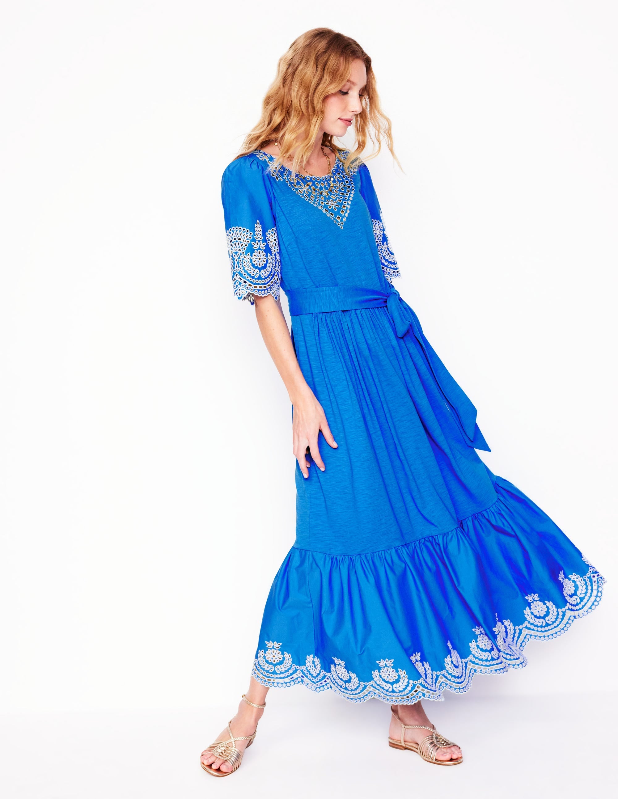 Isabel Broderie Mix maxi Dress-Cerulean Blue - Image 1