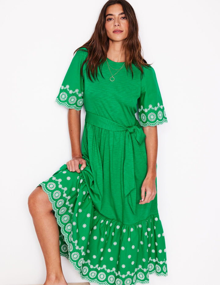 Isabel Broderie Mix maxi Dress-Rich Emerald