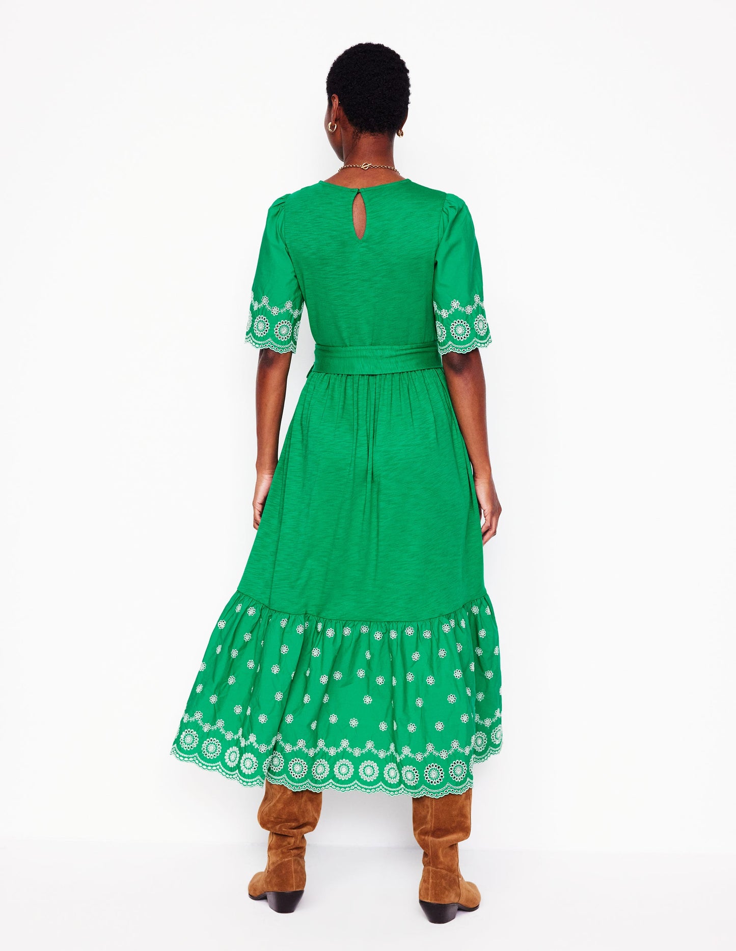 Isabel Broderie Mix maxi Dress-Rich Emerald