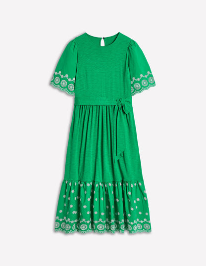 Isabel Broderie Mix maxi Dress-Rich Emerald