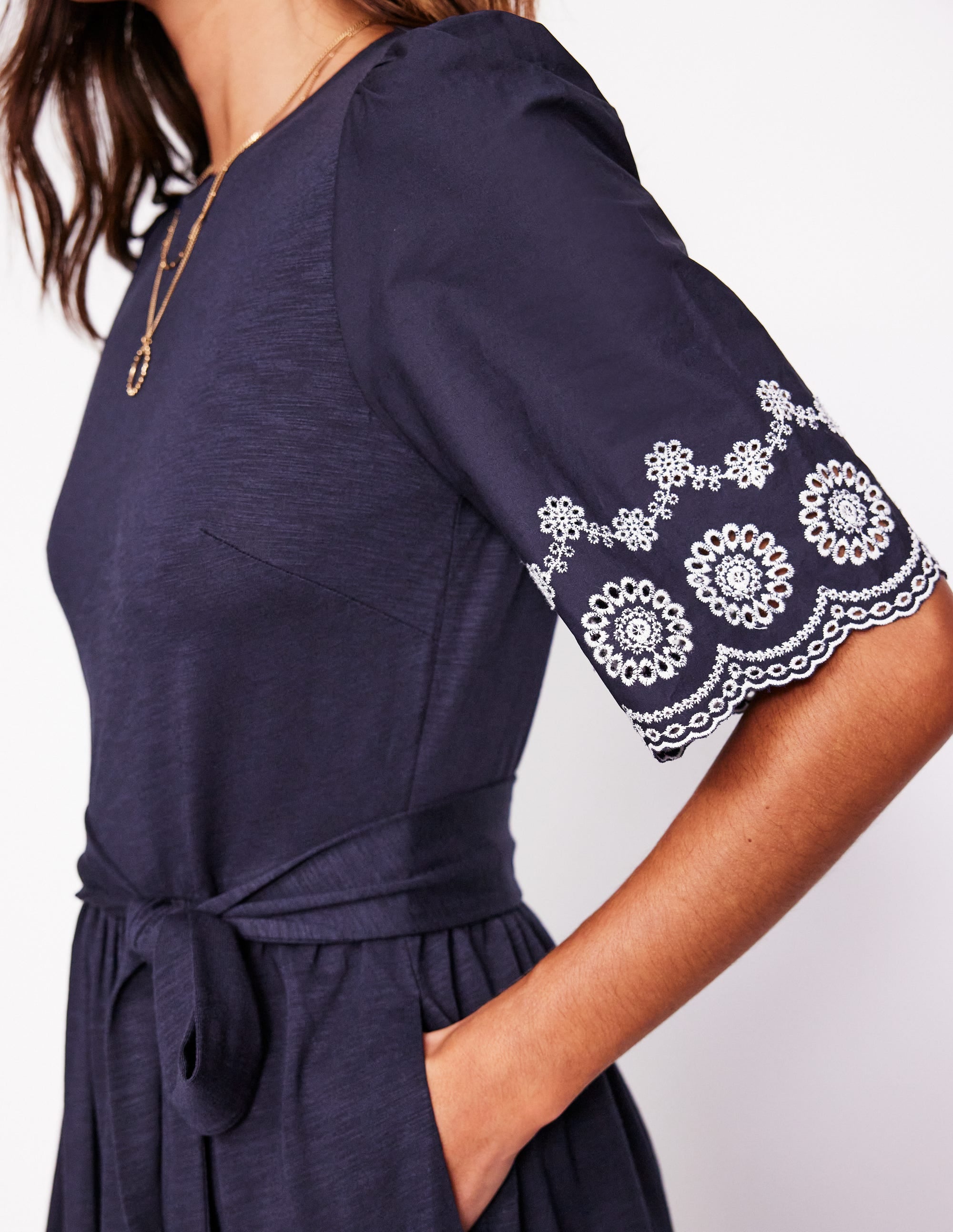 Isabel Broderie Mix maxi Dress-Navy - Image 2