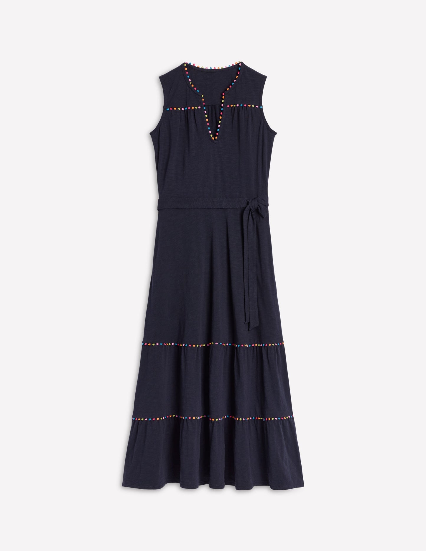 Tara Trim Tiered Jersey Dress-Navy