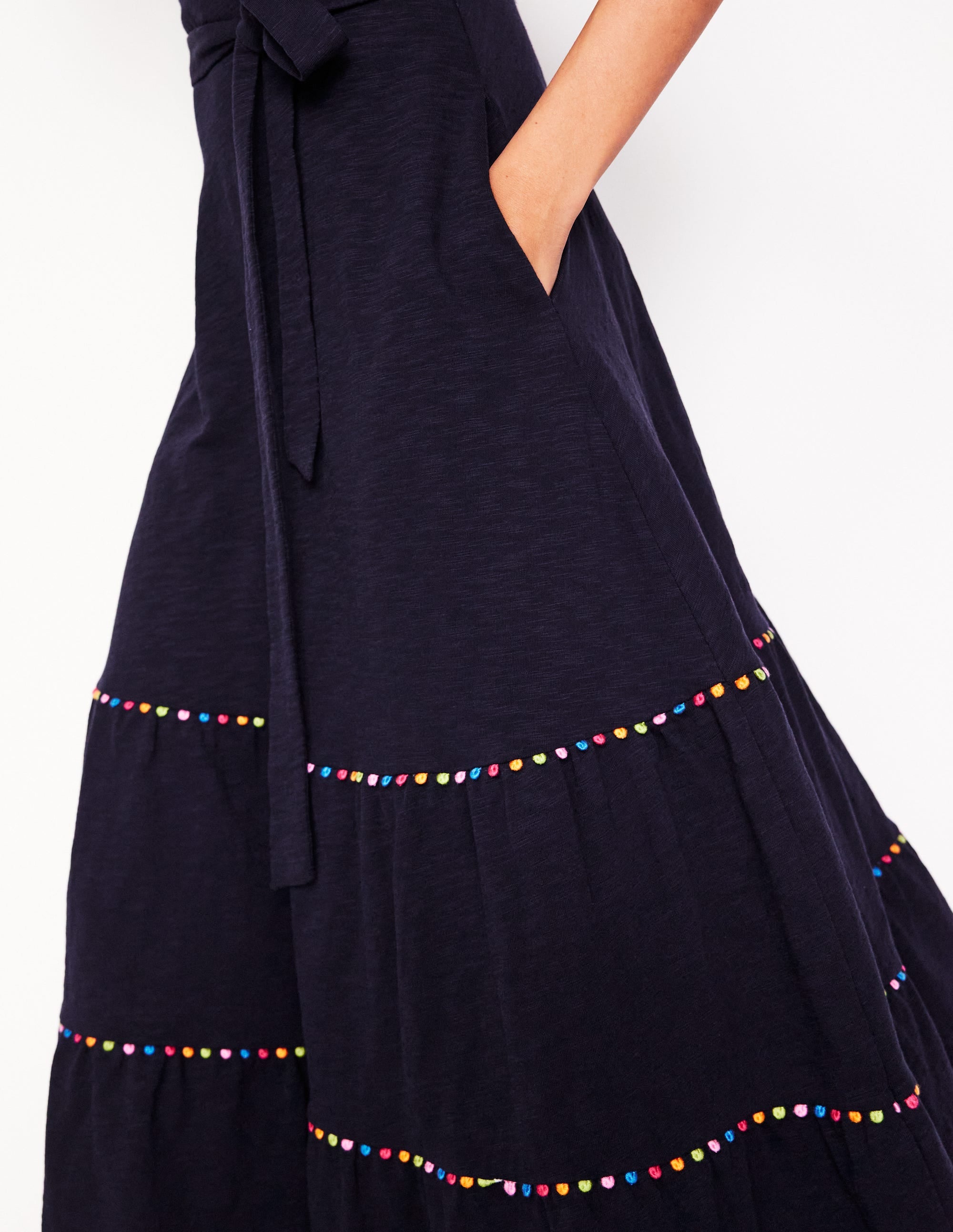 Tara Trim Tiered Jersey Dress-Navy - Image 3