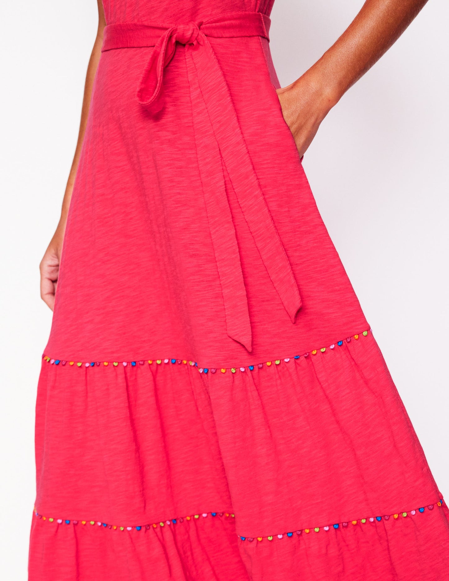 Tara Trim Tiered Jersey Dress-Camelia Pink