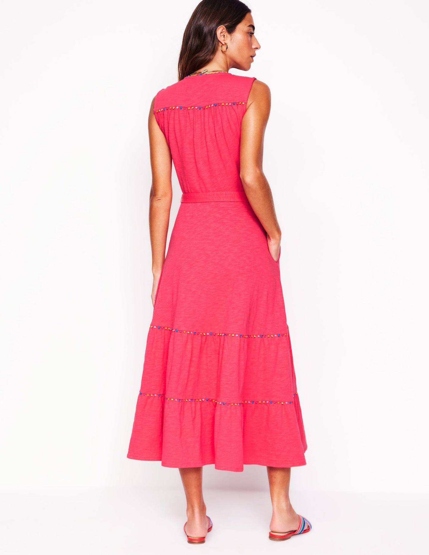 Tara Trim Tiered Jersey Dress-Camelia Pink