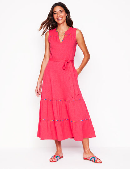 Tara Trim Tiered Jersey Dress-Camelia Pink