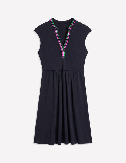 Chloe Embroidered Short Dress-Navy