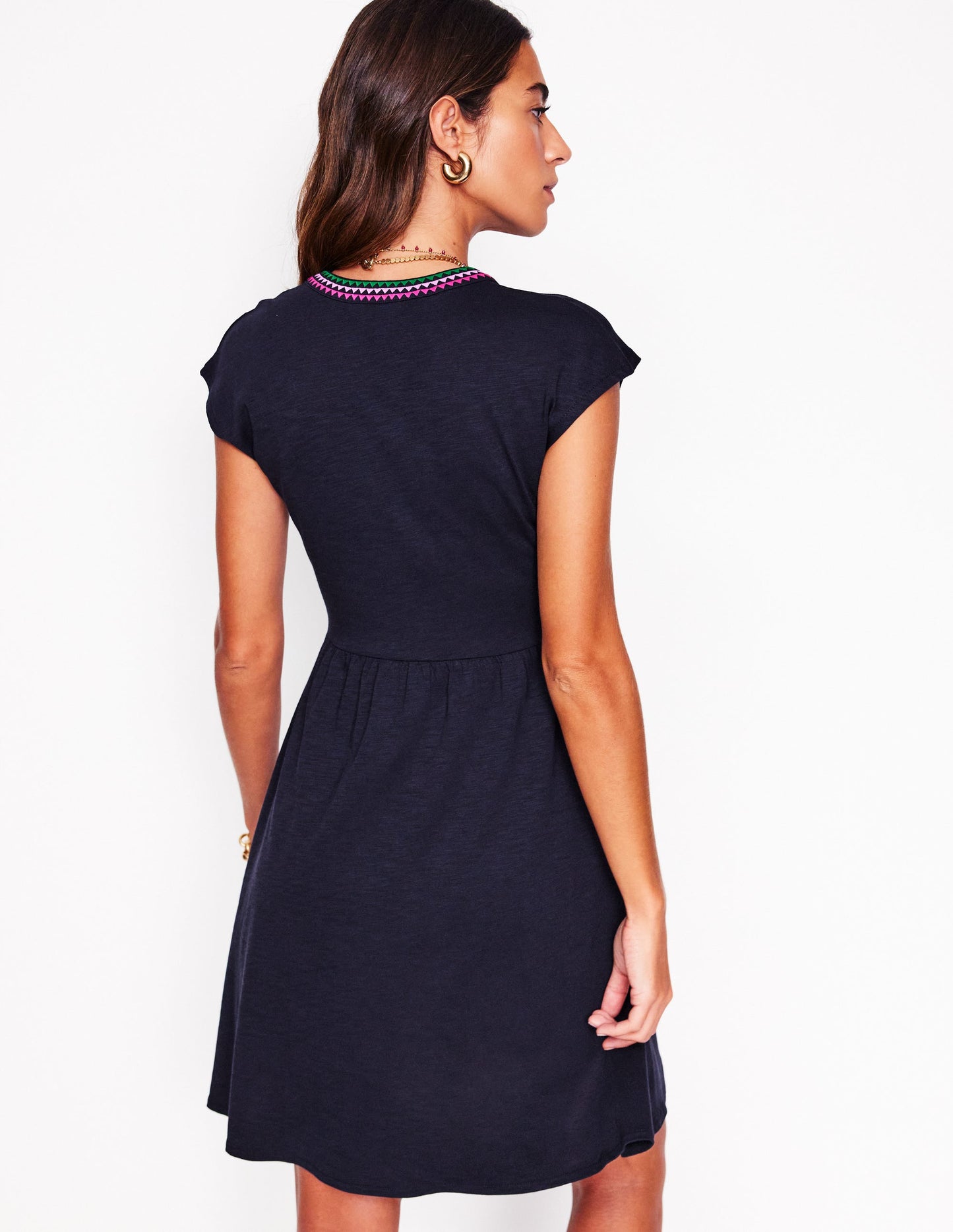 Chloe Embroidered Short Dress-Navy