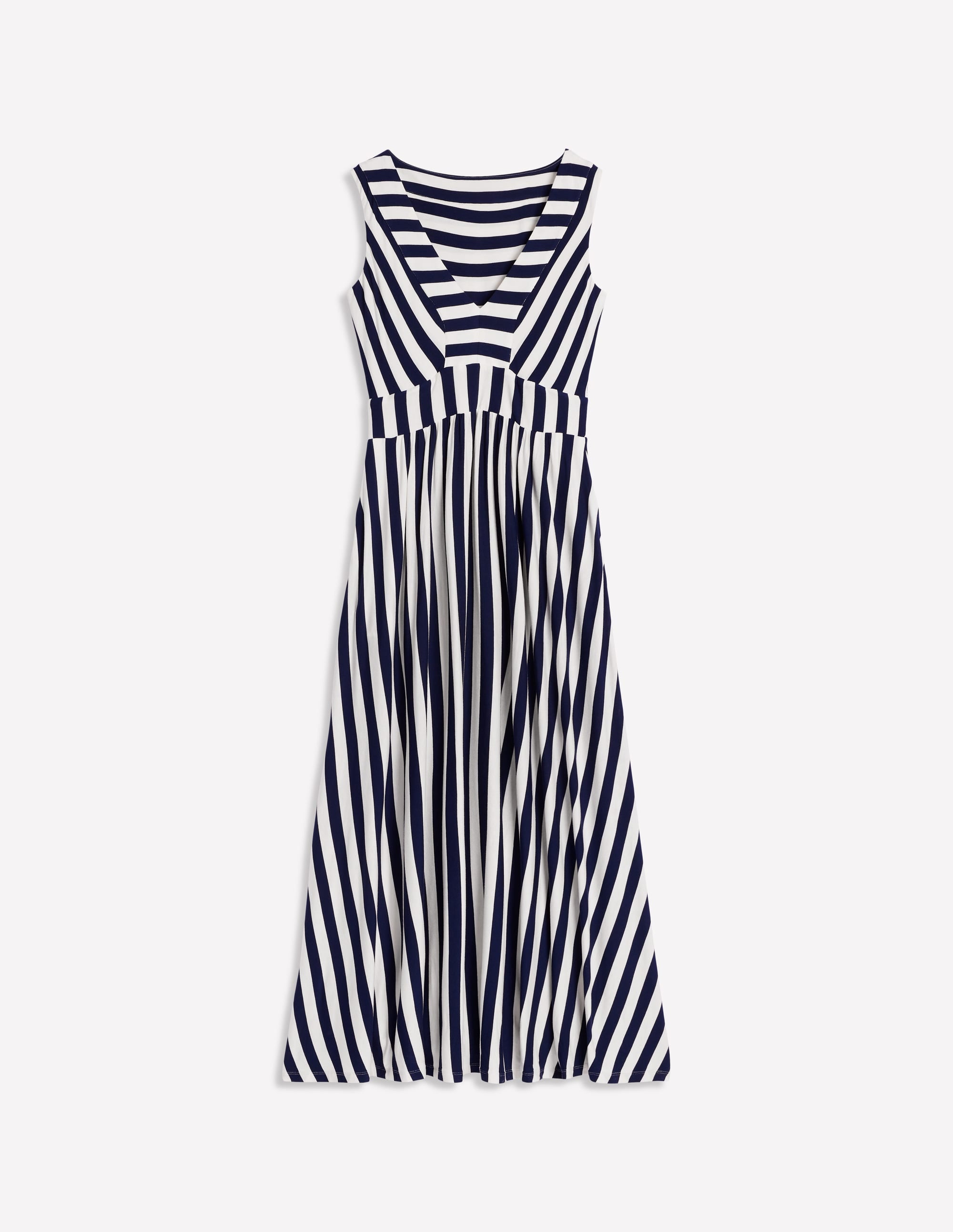 Olympia Jersey Maxi Dress-French Navy, Ivory Stripe - Image 6