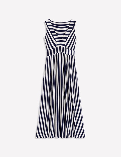 Olympia Jersey Maxi Dress-French Navy, Ivory Stripe