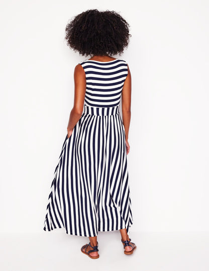 Olympia Jersey Maxi Dress-French Navy, Ivory Stripe