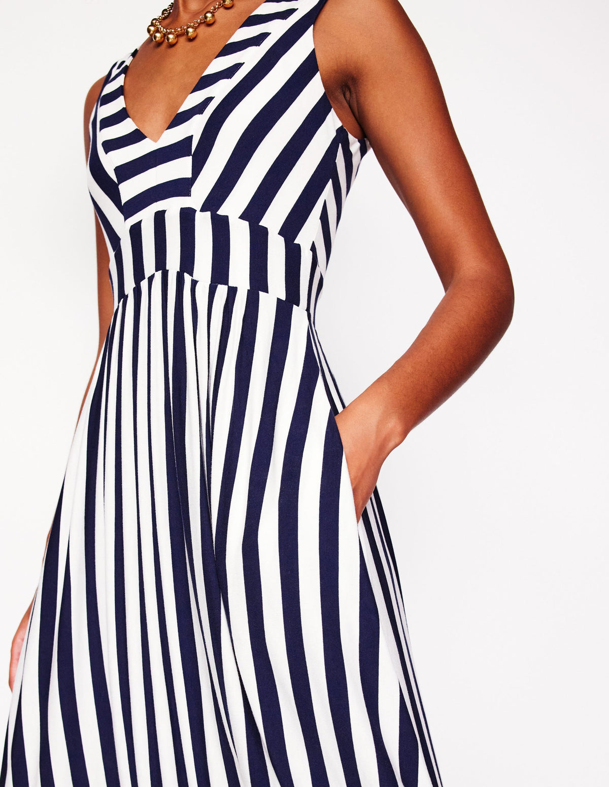 Olympia Jersey Maxi Dress-French Navy, Ivory Stripe - Image 3
