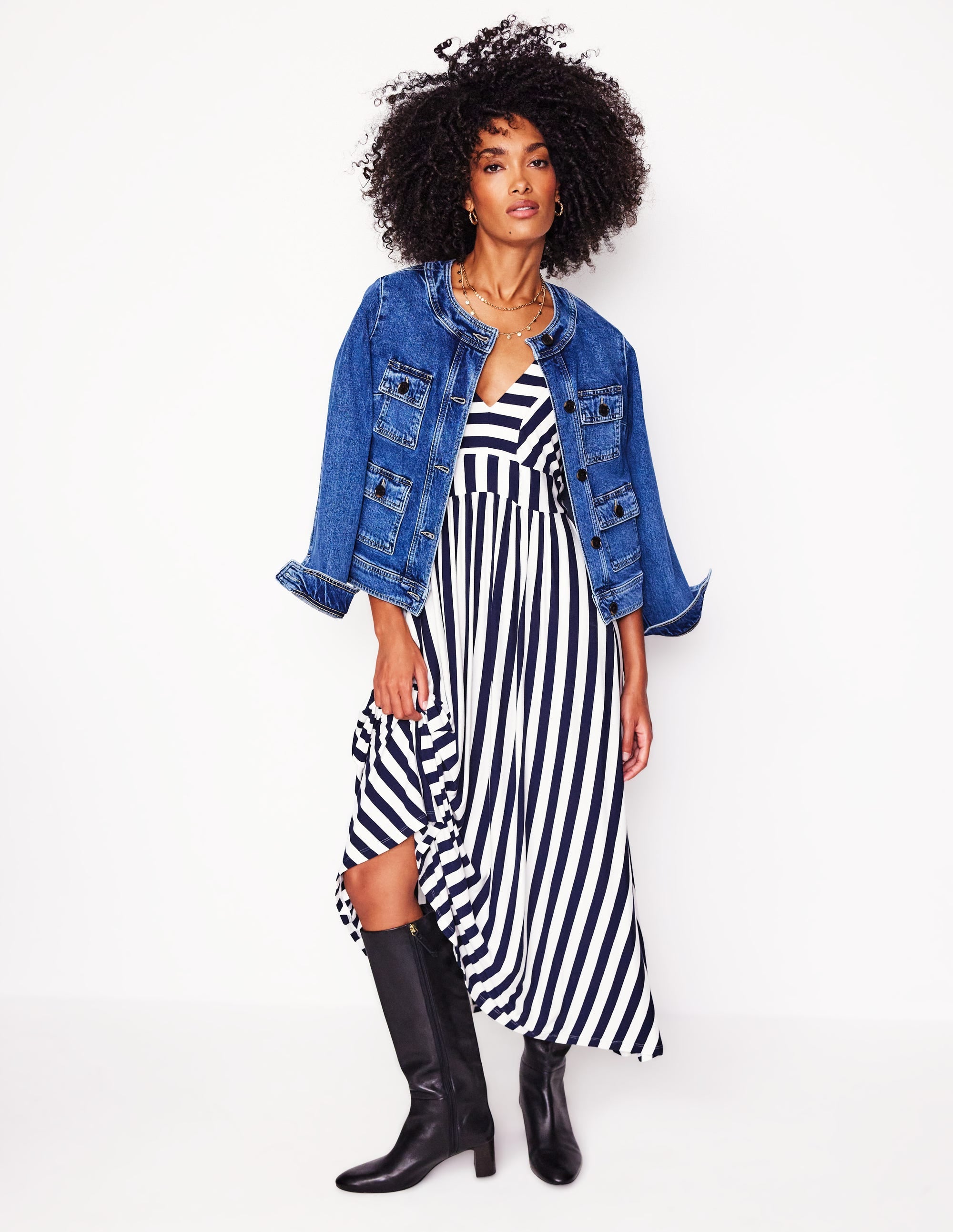 Olympia Jersey Maxi Dress-French Navy, Ivory Stripe - Image 5