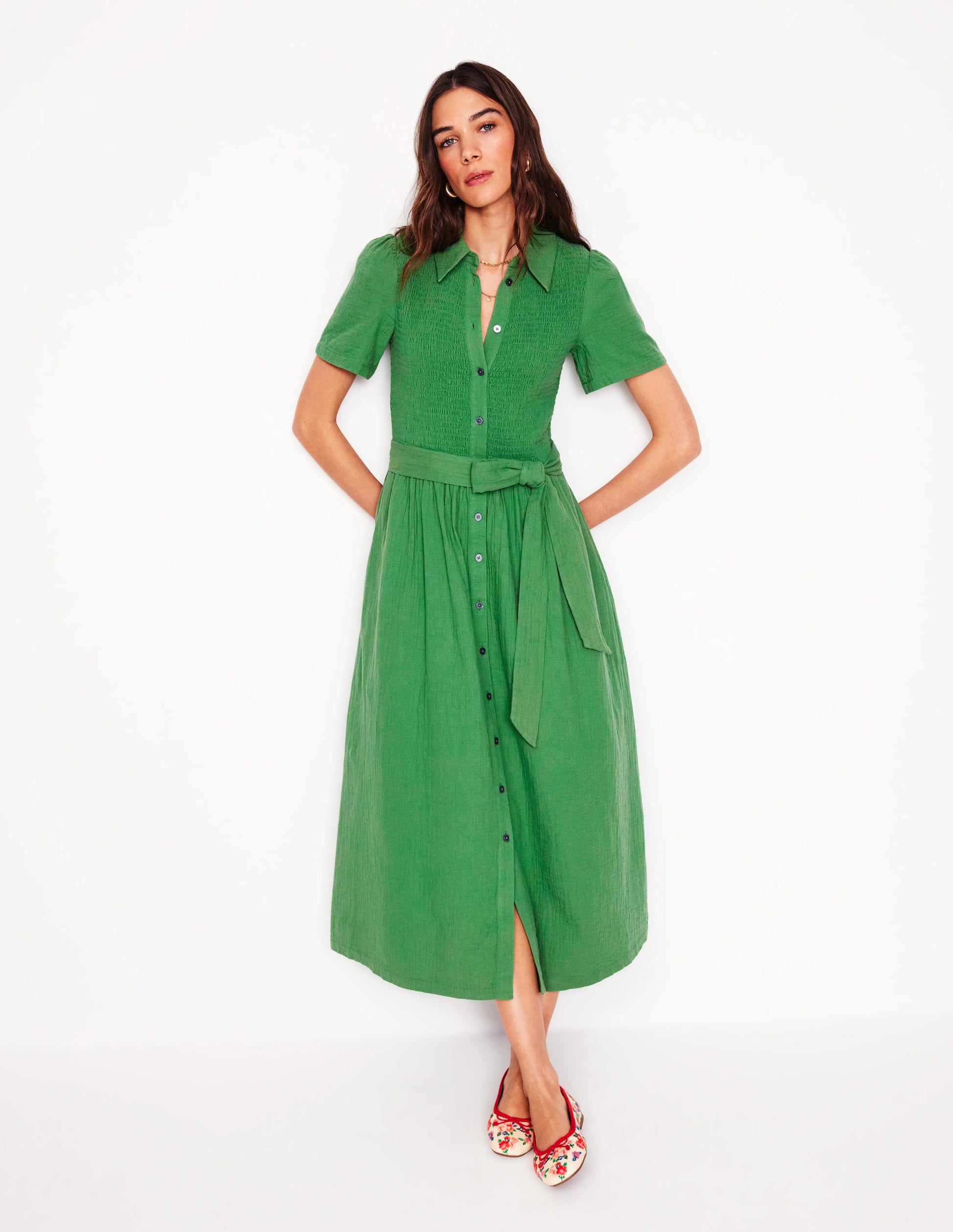 Amber Double Cloth Midi Dress-Paradise Green Amber Double Cloth Midi Dress-Paradise Green