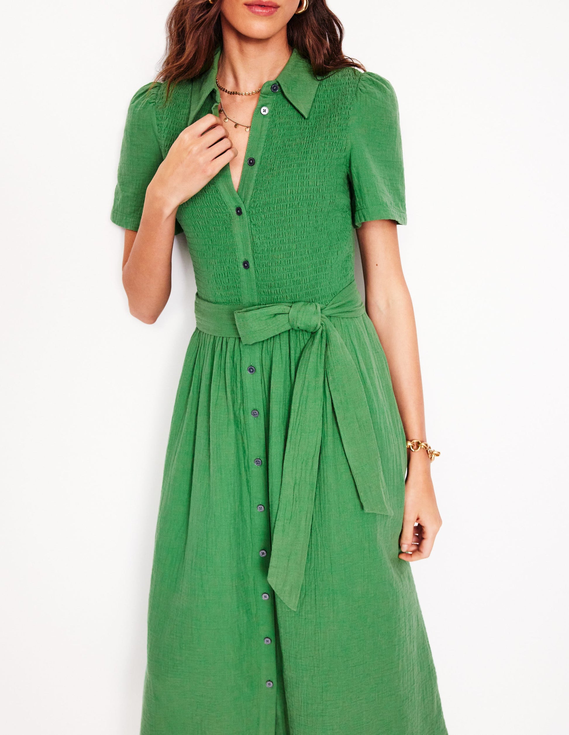 Amber Double Cloth Midi Dress-Paradise Green Amber Double Cloth Midi Dress-Paradise Green